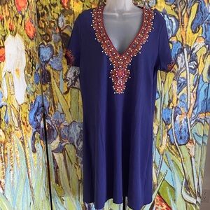 🌺Eye-catching Moda International Purple V-Neck Dress w/Intricate Embroidery, XL